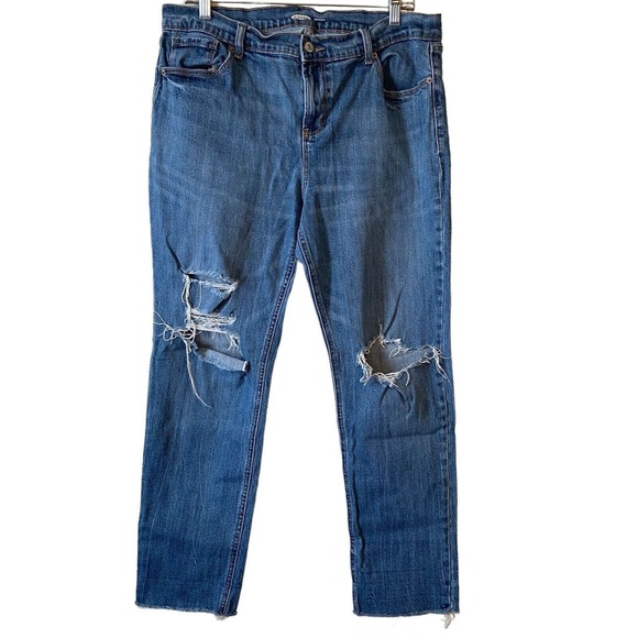 Old Navy‎ Women’s Size 14 Boyfriend Jeans Raw Hem Distressed Ripped Retro - Picture 3 of 15